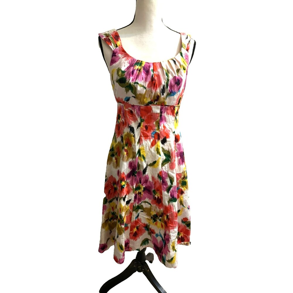 Y2K Babydoll Strappy Dress Sz 8 Rainbow Watercolors Fit Flare Womens Resort Wear